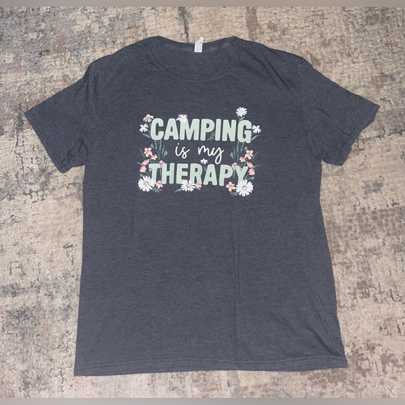 Gray Graphic Tee “Camping is my Therapy” - Picture 1 of 2